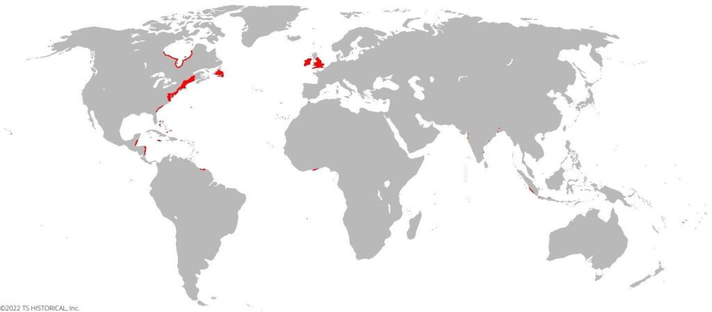 All English overseas possessions in 1700, shortly before the Acts of Union of 1707